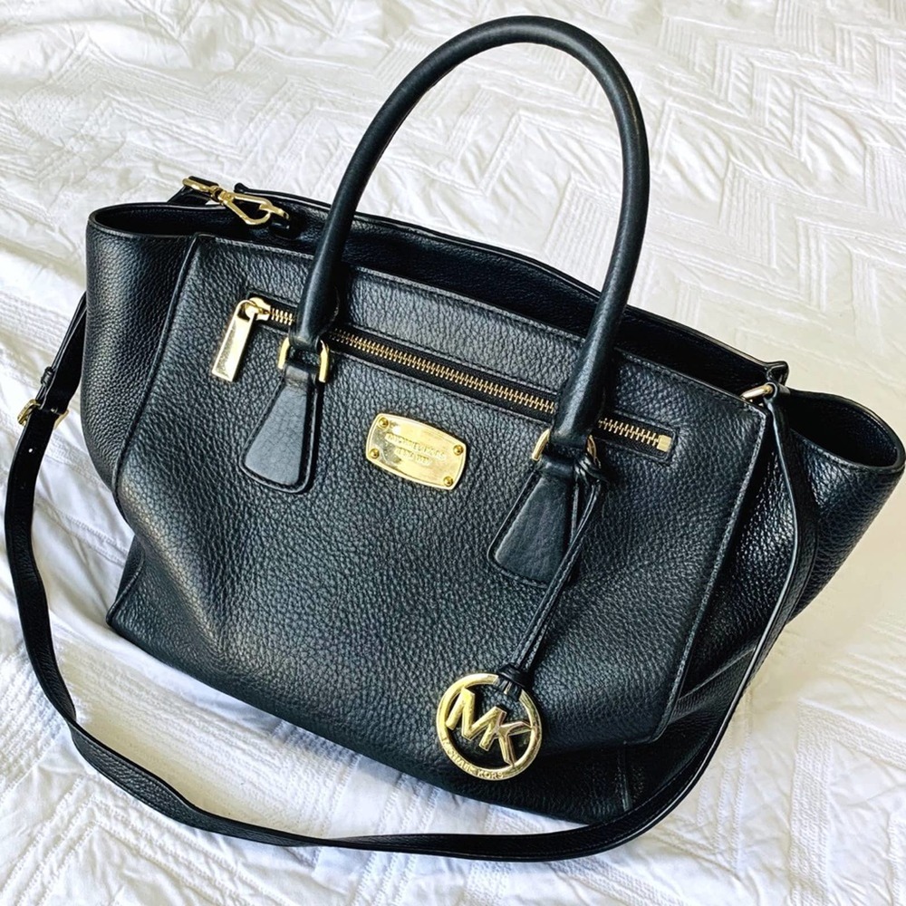 Michael Kors black large Sophie satchel tote bag structured large purse